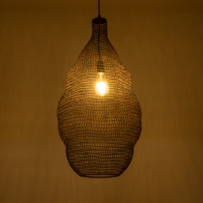 GloboStar® KENTUCKY 01896 Vintage Κρεμαστό Φωτιστικό Πλέγμα Μονόφωτο 1 x E27 IP20 Καφέ Μέταλλο - Μ40 x Π40 x Υ70cm