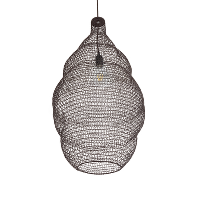 GloboStar® KENTUCKY 01896 Vintage Κρεμαστό Φωτιστικό Πλέγμα Μονόφωτο 1 x E27 IP20 Καφέ Μέταλλο - Μ40 x Π40 x Υ70cm