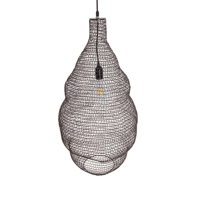 GloboStar® KENTUCKY 01896 Vintage Κρεμαστό Φωτιστικό Πλέγμα Μονόφωτο 1 x E27 IP20 Καφέ Μέταλλο - Μ40 x Π40 x Υ70cm