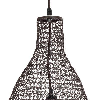 GloboStar® KENTUCKY 01896 Vintage Κρεμαστό Φωτιστικό Πλέγμα Μονόφωτο 1 x E27 IP20 Καφέ Μέταλλο - Μ40 x Π40 x Υ70cm