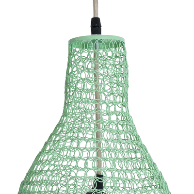 GloboStar® KENTUCKY 01897 Vintage Κρεμαστό Φωτιστικό Πλέγμα Μονόφωτο 1 x E27 IP20 Τιρκουάζ Μέταλλο - Μ40 x Π40 x Υ70cm