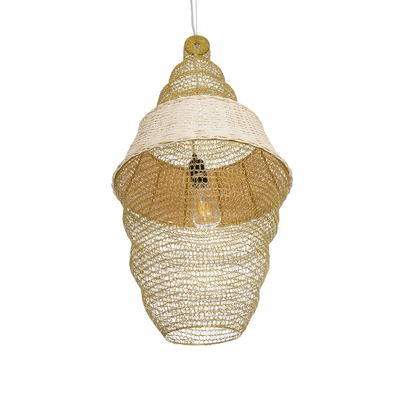 GloboStar® KENTUCKY 01910 Vintage Κρεμαστό Φωτιστικό Πλέγμα Μονόφωτο 1 x E27 IP20 Μπεζ Μέταλλο - Μ40 x Π40 x Υ80cm