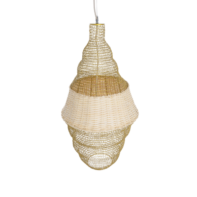 GloboStar® KENTUCKY 01910 Vintage Κρεμαστό Φωτιστικό Πλέγμα Μονόφωτο 1 x E27 IP20 Μπεζ Μέταλλο - Μ40 x Π40 x Υ80cm