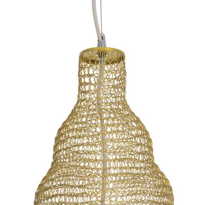 GloboStar® KENTUCKY 01910 Vintage Κρεμαστό Φωτιστικό Πλέγμα Μονόφωτο 1 x E27 IP20 Μπεζ Μέταλλο - Μ40 x Π40 x Υ80cm