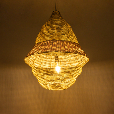 GloboStar® KENTUCKY 01911 Vintage Κρεμαστό Φωτιστικό Πλέγμα Μονόφωτο 1 x E27 IP20 Μπεζ Μέταλλο - Μ60 x Π60 x Υ80cm