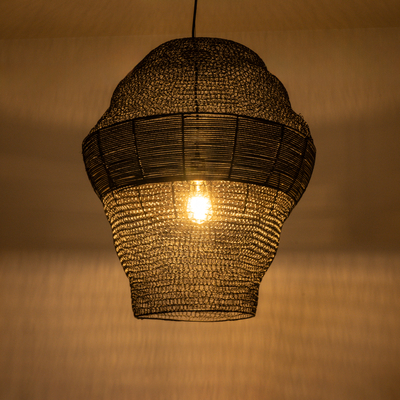 GloboStar® KENTUCKY 01912 Vintage Κρεμαστό Φωτιστικό Πλέγμα Μονόφωτο 1 x E27 IP20 Μαύρο Μέταλλο - Μ60 x Π60 x Υ70cm