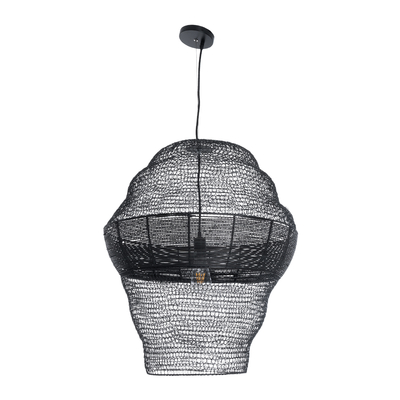 GloboStar® KENTUCKY 01912 Vintage Κρεμαστό Φωτιστικό Πλέγμα Μονόφωτο 1 x E27 IP20 Μαύρο Μέταλλο - Μ60 x Π60 x Υ70cm