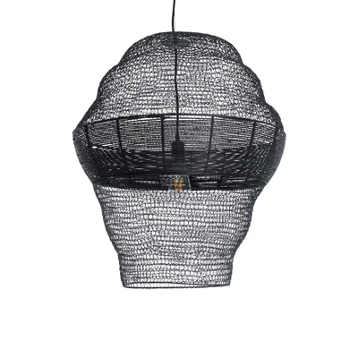 GloboStar® KENTUCKY 01912 Vintage Κρεμαστό Φωτιστικό Πλέγμα Μονόφωτο 1 x E27 IP20 Μαύρο Μέταλλο - Μ60 x Π60 x Υ70cm