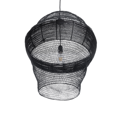 GloboStar® KENTUCKY 01912 Vintage Κρεμαστό Φωτιστικό Πλέγμα Μονόφωτο 1 x E27 IP20 Μαύρο Μέταλλο - Μ60 x Π60 x Υ70cm