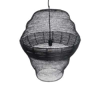 GloboStar® KENTUCKY 01912 Vintage Κρεμαστό Φωτιστικό Πλέγμα Μονόφωτο 1 x E27 IP20 Μαύρο Μέταλλο - Μ60 x Π60 x Υ70cm