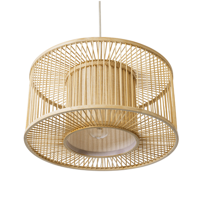 GloboStar® HIBISCUS 01935 Boho Κρεμαστό Φωτιστικό Πλέγμα Μονόφωτο 1 x E27 IP20 Μπεζ Ξύλο - Μ40 x Π40 x Υ20cm