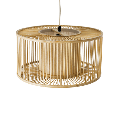 GloboStar® HIBISCUS 01935 Boho Κρεμαστό Φωτιστικό Πλέγμα Μονόφωτο 1 x E27 IP20 Μπεζ Ξύλο - Μ40 x Π40 x Υ20cm