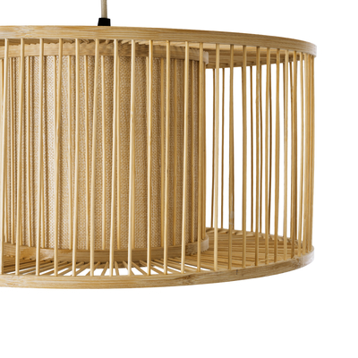 GloboStar® HIBISCUS 01935 Boho Κρεμαστό Φωτιστικό Πλέγμα Μονόφωτο 1 x E27 IP20 Μπεζ Ξύλο - Μ40 x Π40 x Υ20cm