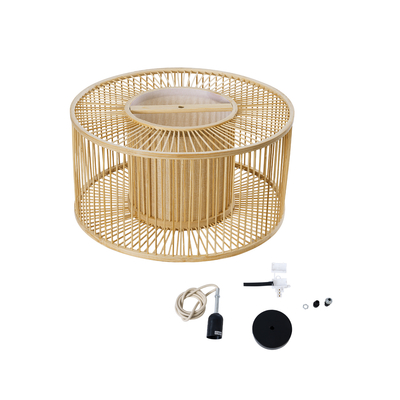 GloboStar® HIBISCUS 01935 Boho Κρεμαστό Φωτιστικό Πλέγμα Μονόφωτο 1 x E27 IP20 Μπεζ Ξύλο - Μ40 x Π40 x Υ20cm