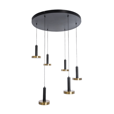 GLOBOSTAR® ZANE 60935 Κρεμαστό Φωτιστικό Design LED CCT 100W 11200lm 120° AC 220-240V IP20 - Εναλλαγή Φωτισμού μέσω Τηλεχειριστηρίου All In One Ψυχρό 6000k+Φυσικό 4500k+Θερμό 2700k Dimmable - Φ80 x Υ20cm - Μαύρο & Χρυσό - 3 Χρόνια Εγγύηση