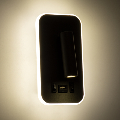 GloboStar® LADY-O 61365 Μοντέρνο Φωτιστικό Τοίχου - Απλίκα Ξενοδοχείου Bed Side LED 10W 1000lm 36° & 360° AC 220-240V - Reading Light & Κρυφός Φωτισμός - Φορτιστής USB 3A - Μ10.5 x Π10 x Υ18.5cm - Φυσικό Λευκό 4500K - Γκρι Ανθρακί - 3 Χρόνια Εγγύηση