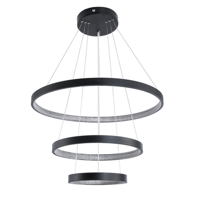 GloboStar® DIAMOND TRIO 61523 Κρεμαστό Φωτιστικό Δαχτυλίδι-Κύκλος LED CCT 100W 11200lm 360° AC 220-240V - Εναλλαγή Φωτισμού μέσω Τηλεχειριστηρίου All In One Ψυχρό 6000k+Φυσικό 4500k+Θερμό 2700k Dimmable Φ25+40+60cm - Μαυρο - 3 Χρόνια Εγγύηση