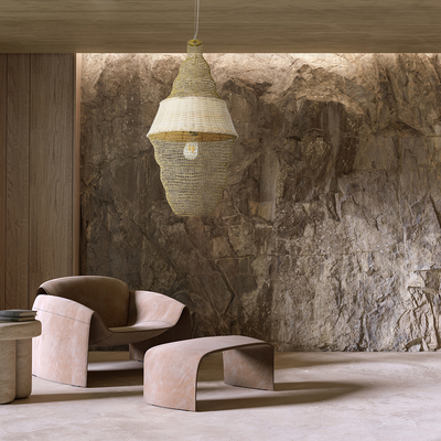 GloboStar® KENTUCKY 01910 Vintage Κρεμαστό Φωτιστικό Πλέγμα Μονόφωτο 1 x E27 IP20 Μπεζ Μέταλλο - Μ40 x Π40 x Υ80cm