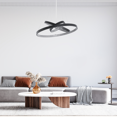 GloboStar® DIAMOND TRIO 61523-DECO Κρεμαστό Φωτιστικό Δαχτυλίδι-Κύκλος LED CCT 100W 11200lm 360° AC 220-240V - Εναλλαγή Φωτισμού μέσω Τηλεχειριστηρίου All In One Ψυχρό 6000k+Φυσικό 4500k+Θερμό 2700k Dimmable Φ25+40+60cm - Μαυρο - 3 Χρόνια Εγγύηση