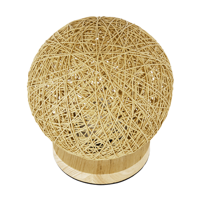GloboStar® OCEANA 01336 Boho Επιτραπέζιο Φωτιστικό Πορτατίφ Μονόφωτο Μπεζ Ξύλινο Ψάθινο Rattan Φ20 x Υ22cm