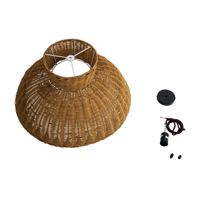 GloboStar® MALABO 02328 Boho Κρεμαστό Φωτιστικό Πλέγμα Μονόφωτο 1 x E27 IP20 Καφέ Ξύλο - Μ60 x Π60 x Υ31cm