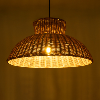 GloboStar® MALABO 02328 Boho Κρεμαστό Φωτιστικό Πλέγμα Μονόφωτο 1 x E27 IP20 Καφέ Ξύλο - Μ60 x Π60 x Υ31cm