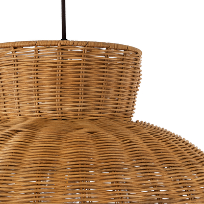 GloboStar® MALABO 02328 Boho Κρεμαστό Φωτιστικό Πλέγμα Μονόφωτο 1 x E27 IP20 Καφέ Ξύλο - Μ60 x Π60 x Υ31cm