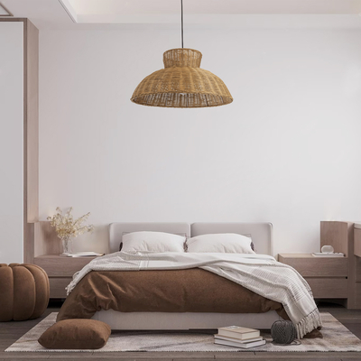 GloboStar® MALABO 02328 Boho Κρεμαστό Φωτιστικό Πλέγμα Μονόφωτο 1 x E27 IP20 Καφέ Ξύλο - Μ60 x Π60 x Υ31cm