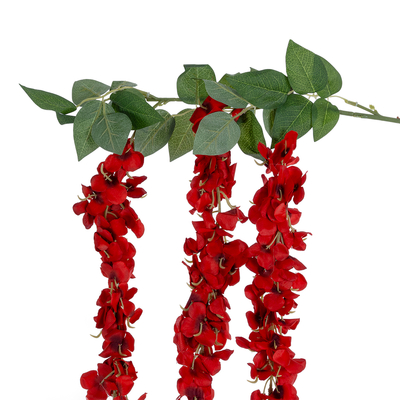 GloboStar® Artificial Garden RED WISTERIA FLOWER BRANCH 21519 Τεχνητό Διακοσμητικό κλαδί Βιστέρια Κόκκινο Φ45 x Υ164cm