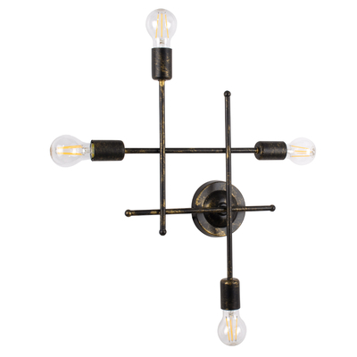 GloboStar® PIPING 00663 Vintage Επιτοίχιο Φωτιστικό Πολύφωτο 4xE27 IP20 Μπρούτζινο Μέταλλο - Μ40 x Π9 x Υ52cm