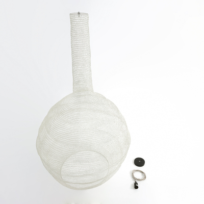 GloboStar® KENTUCKY 01886 Vintage Κρεμαστό Φωτιστικό Πλέγμα Μονόφωτο 1 x E27 IP20 Μπεζ Μέταλλο - Μ90 x Π90 x Υ150cm