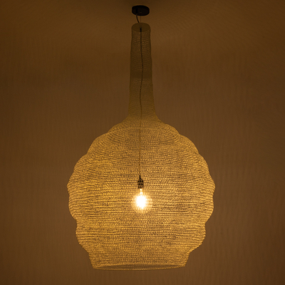 GloboStar® KENTUCKY 01886 Vintage Κρεμαστό Φωτιστικό Πλέγμα Μονόφωτο 1 x E27 IP20 Μπεζ Μέταλλο - Μ90 x Π90 x Υ150cm