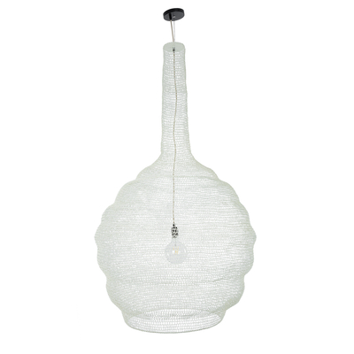 GloboStar® KENTUCKY 01886 Vintage Κρεμαστό Φωτιστικό Πλέγμα Μονόφωτο 1 x E27 IP20 Μπεζ Μέταλλο - Μ90 x Π90 x Υ150cm