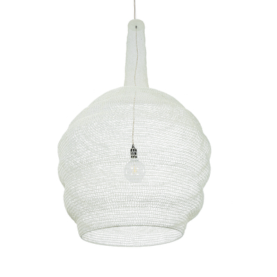 GloboStar® KENTUCKY 01886 Vintage Κρεμαστό Φωτιστικό Πλέγμα Μονόφωτο 1 x E27 IP20 Μπεζ Μέταλλο - Μ90 x Π90 x Υ150cm