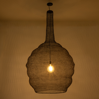 GloboStar® KENTUCKY 01887 Vintage Κρεμαστό Φωτιστικό Πλέγμα Μονόφωτο 1 x E27 IP20 Καφέ Μέταλλο - Μ90 x Π90 x Υ150cm