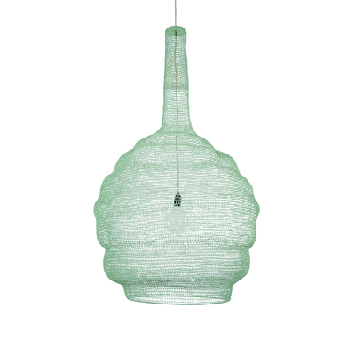 GloboStar® KENTUCKY 01888 Vintage Κρεμαστό Φωτιστικό Πλέγμα Μονόφωτο 1 x E27 IP20 Τιρκουάζ Μέταλλο - Μ90 x Π90 x Υ150cm