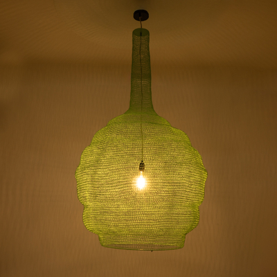 GloboStar® KENTUCKY 01888 Vintage Κρεμαστό Φωτιστικό Πλέγμα Μονόφωτο 1 x E27 IP20 Τιρκουάζ Μέταλλο - Μ90 x Π90 x Υ150cm