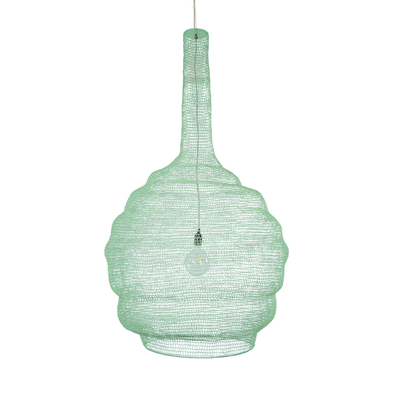 GloboStar® KENTUCKY 01888 Vintage Κρεμαστό Φωτιστικό Πλέγμα Μονόφωτο 1 x E27 IP20 Τιρκουάζ Μέταλλο - Μ90 x Π90 x Υ150cm