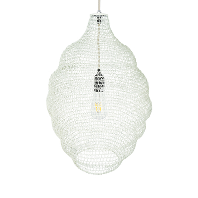 GloboStar® KENTUCKY 01898 Vintage Κρεμαστό Φωτιστικό Πλέγμα Μονόφωτο 1 x E27 IP20 Μπεζ Μέταλλο - Μ40 x Π40 x Y60cm