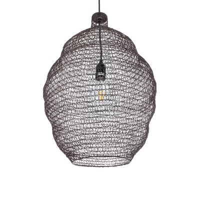 GloboStar® KENTUCKY 01899 Vintage Κρεμαστό Φωτιστικό Πλέγμα Μονόφωτο 1 x E27 IP20 Καφέ Μέταλλο - Μ40 x Π40 x Y60cm