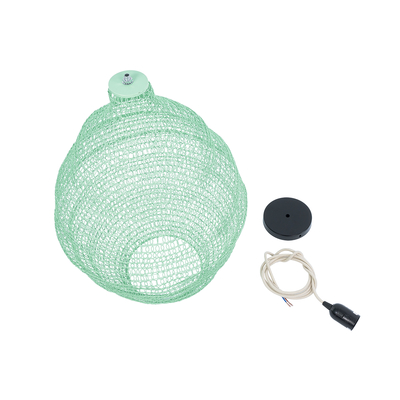 GloboStar® KENTUCKY 01900 Vintage Κρεμαστό Φωτιστικό Πλέγμα Μονόφωτο 1 x E27 IP20 Τιρκουάζ Μέταλλο - Μ40 x Π40 x Y60cm