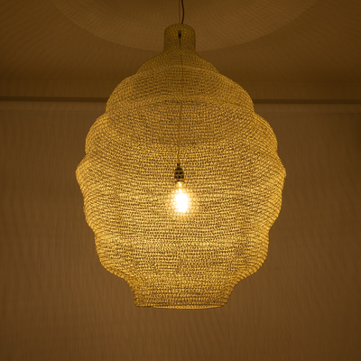 GloboStar® KENTUCKY 01901 Vintage Κρεμαστό Φωτιστικό Πλέγμα Μονόφωτο 1 x E27 IP20 Μπεζ Μέταλλο - Μ80 x Π80 x Y110cm