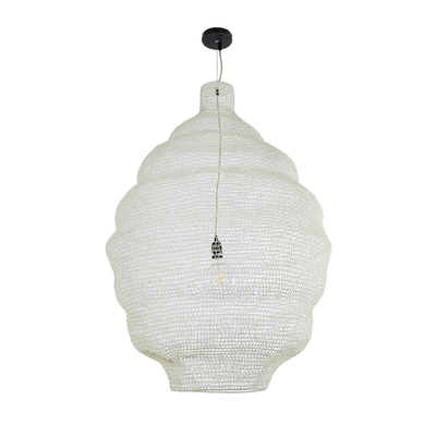 GloboStar® KENTUCKY 01901 Vintage Κρεμαστό Φωτιστικό Πλέγμα Μονόφωτο 1 x E27 IP20 Μπεζ Μέταλλο - Μ80 x Π80 x Y110cm