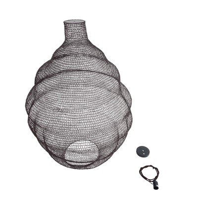 GloboStar® KENTUCKY 01902 Vintage Κρεμαστό Φωτιστικό Πλέγμα Μονόφωτο 1 x E27 IP20 Καφέ Μέταλλο - Μ80 x Π80 x Y110cm