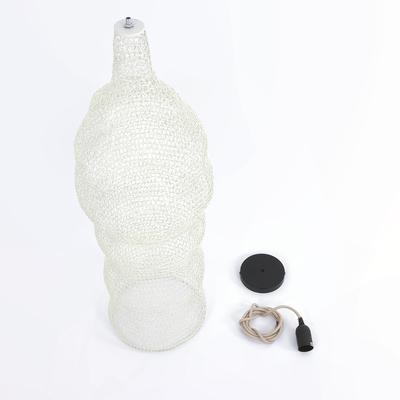 GloboStar® KENTUCKY 01904 Vintage Κρεμαστό Φωτιστικό Πλέγμα Μονόφωτο 1 x E27 IP20 Μπεζ Μέταλλο - Μ30 x Π30 x Y80cm