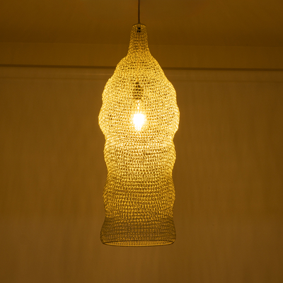 GloboStar® KENTUCKY 01904 Vintage Κρεμαστό Φωτιστικό Πλέγμα Μονόφωτο 1 x E27 IP20 Μπεζ Μέταλλο - Μ30 x Π30 x Y80cm