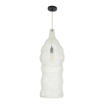 GloboStar® KENTUCKY 01904 Vintage Κρεμαστό Φωτιστικό Πλέγμα Μονόφωτο 1 x E27 IP20 Μπεζ Μέταλλο - Μ30 x Π30 x Y80cm