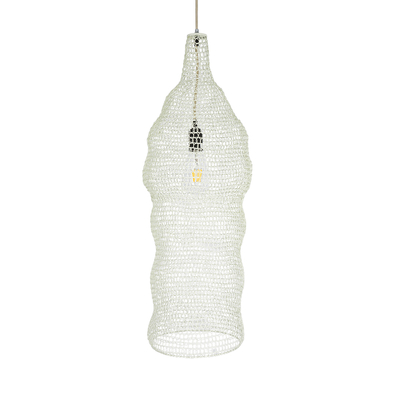 GloboStar® KENTUCKY 01904 Vintage Κρεμαστό Φωτιστικό Πλέγμα Μονόφωτο 1 x E27 IP20 Μπεζ Μέταλλο - Μ30 x Π30 x Y80cm