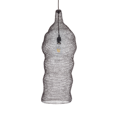 GloboStar® KENTUCKY 01905 Vintage Κρεμαστό Φωτιστικό Πλέγμα Μονόφωτο 1 x E27 IP20 Καφέ Μέταλλο - Μ30 x Π30 x Y80cm