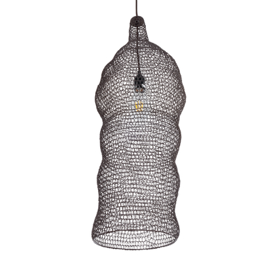 GloboStar® KENTUCKY 01905 Vintage Κρεμαστό Φωτιστικό Πλέγμα Μονόφωτο 1 x E27 IP20 Καφέ Μέταλλο - Μ30 x Π30 x Y80cm